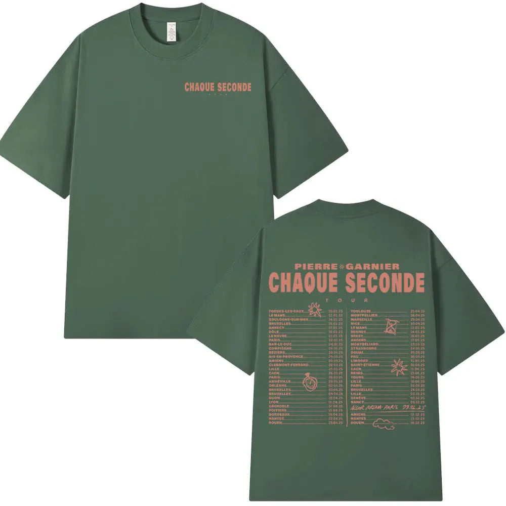 Pierre Garnier Chaque Seconde Tour Merch T-shirts Hip Hop Fashion T-shirt Women Men's Clothing Cotton Casual Oversized T Shirts