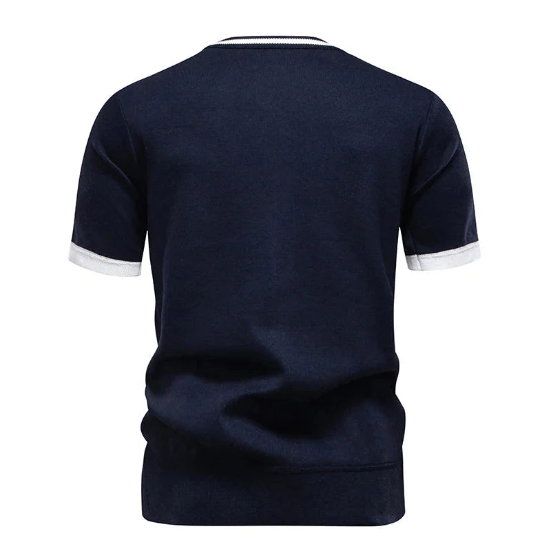 Mens Summer Knit T-Shirts Crewneck Casual Shirt Texture Crewneck Knit Shirt Short Sleeve Vintage Tee Shirt Crochet Top