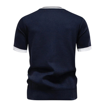 Mens Summer Knit T-Shirts Crewneck Casual Shirt Texture Crewneck Knit Shirt Short Sleeve Vintage Tee Shirt Crochet Top