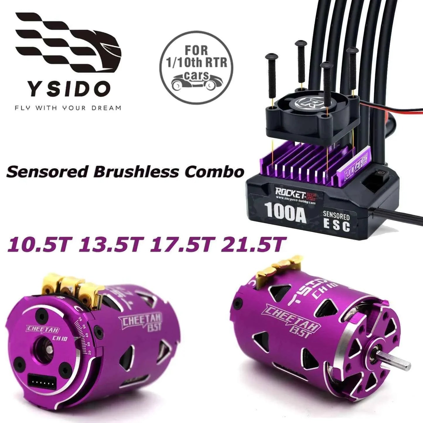 ROCKET RC 100A ESC w/ CH10 540 Motor 10.5T 13.5T 17.5T 21.5T Sensored Brushless Combo for 1/10 1/12 RC Drift Racing Car Parts