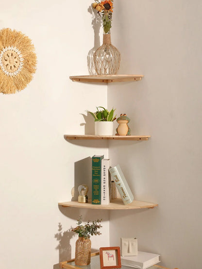 Scalloped Corner Shelves Floating Wall Shelf Storage Rack Wooden Wall Decor Bedroom Living Room Kitchen  Home Decorations Ledge