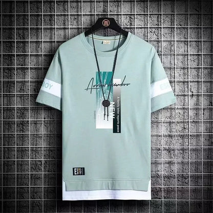 T Shirt for Men Set Summer Hot Selling Men's Short Sleeved T-shirt Casual Versatile Half Sleeved Trend Color Blocking Top Tshirt