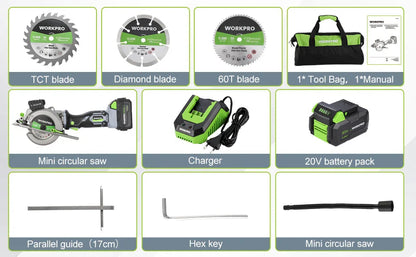 WORKPRO 20V Cordless Electric Circular Saw With Laser For Wood Ceramic Tile 115 mm Saw Blade 710W Electric Circular Saw No Laser