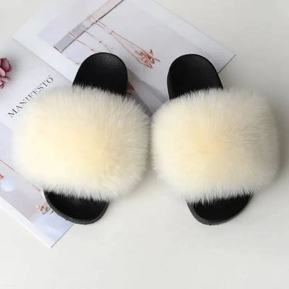 Summer Women Fur Slides Fluffy Furry Slippers Indoor Fuzzy Flip Flops Casual Outdoor Flat Ladies Fur Sandals Plush House Shoes