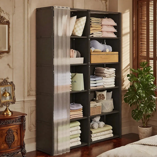 6 Layers Simple Wardrobe Portable Clothes Toys Organizer Dustproof Double Row High Capacity Partition Bookshelf Bedroom Cabinet