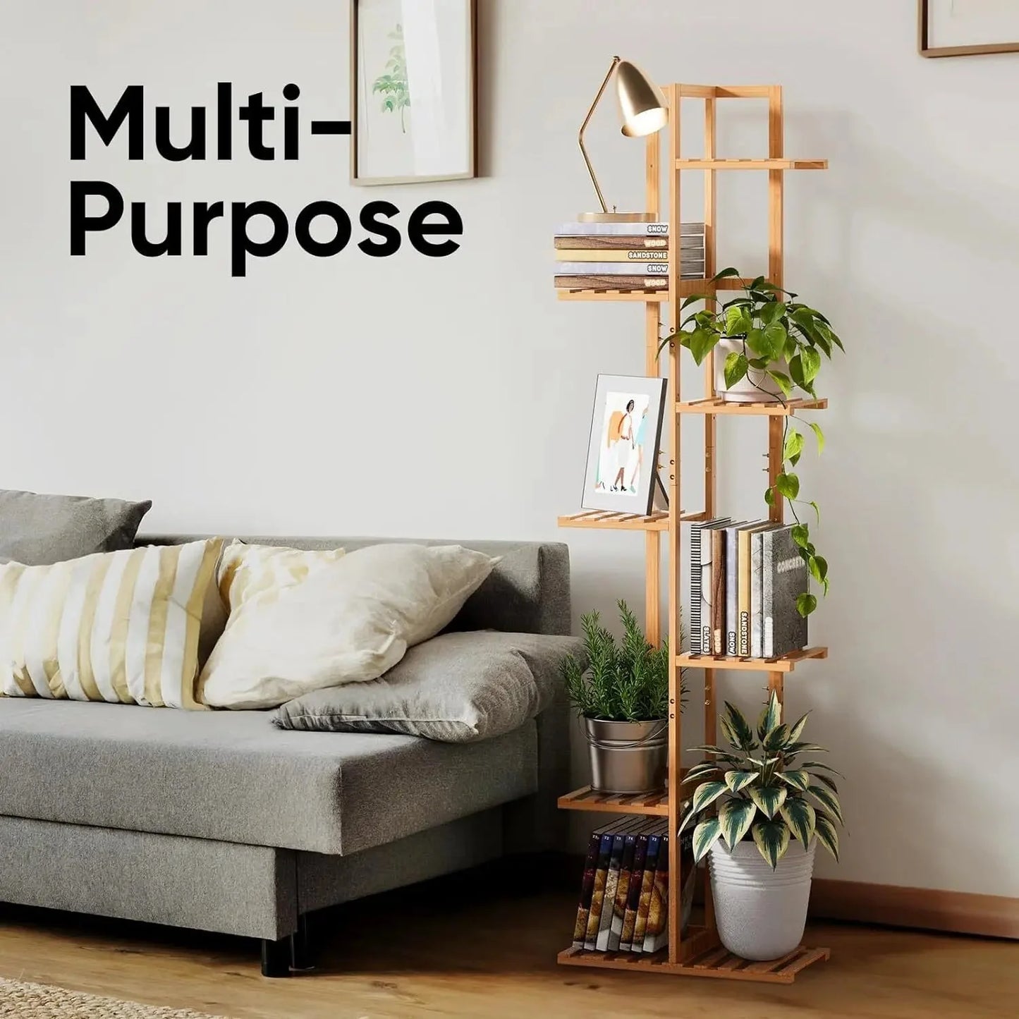 Bamboo Corner Tall Plant Stand Rack Multiple Flower Holder Shelf Indoor Outdoor