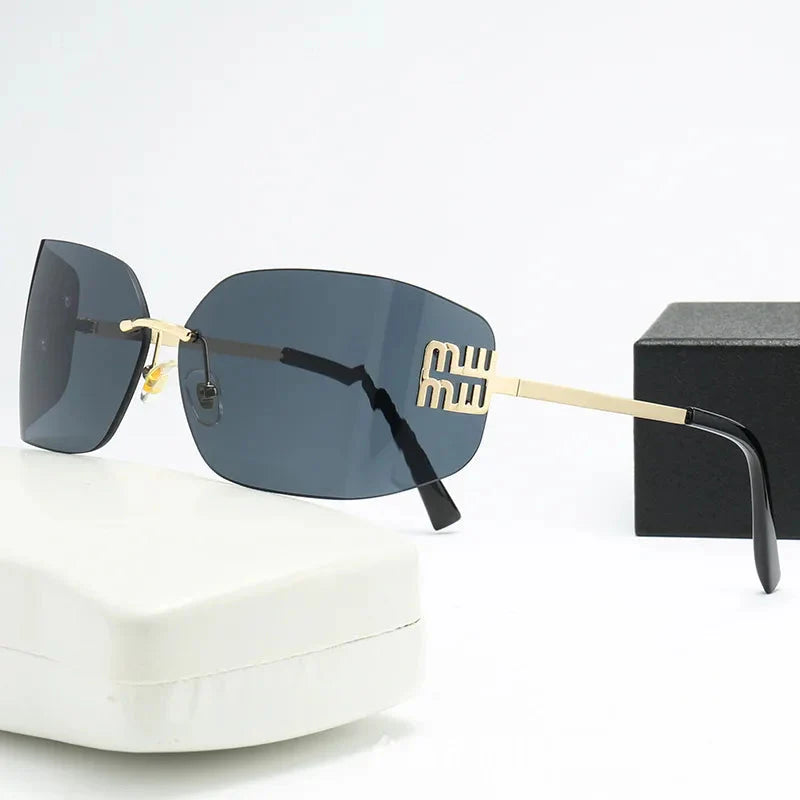 Curved One-Piece Sunglasses, Frameless Square Cut-Edge Design, UV400 Protection, Women's High-End Street Style