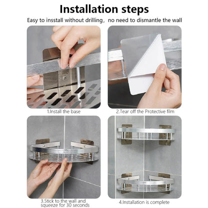 Bathroom Shelves Wall Mounted Non perforated Bathroom Shelf Shower  Storage Shelf  Kitchen Organizer  Bathroom Corner Shelf