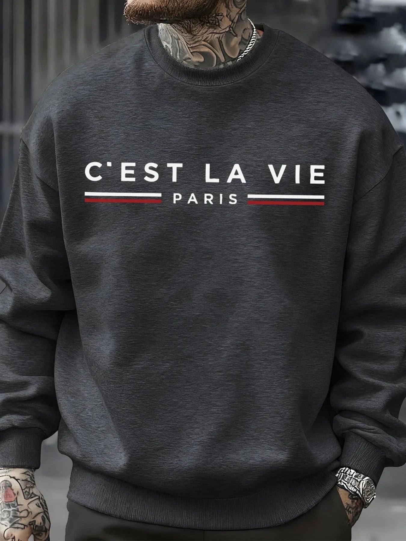 C'Est La Vie Paris Prints Man Sweatshirt Casual Loose Sportswear Hip Hop Fashion Pullovers Fleece Soft Clothing Crewneck Tops