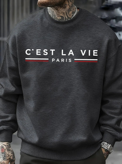 C'Est La Vie Paris Prints Man Sweatshirt Casual Loose Sportswear Hip Hop Fashion Pullovers Fleece Soft Clothing Crewneck Tops