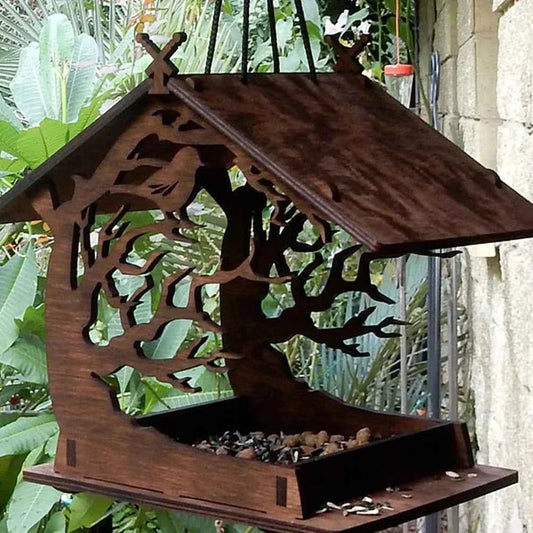 1Set Bird Feeder Wood House Feeder Outdoor Garden Nest Home Decorative Durable Bird Feeding Container for Backyard