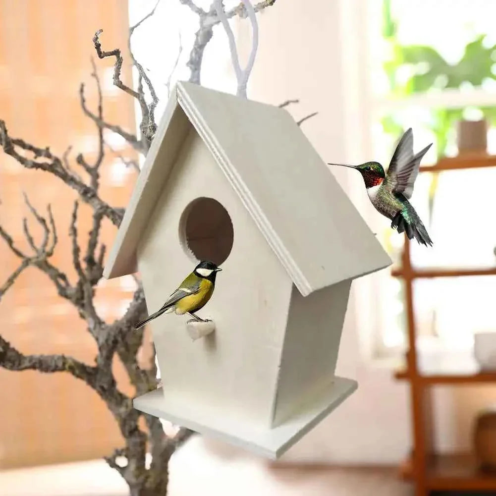 High-end Wooden Bird House For Outside To Paint Bird Nesting Box Handmade Birdhouse With Perch Diy Types Wall-mounted Nest V6x3