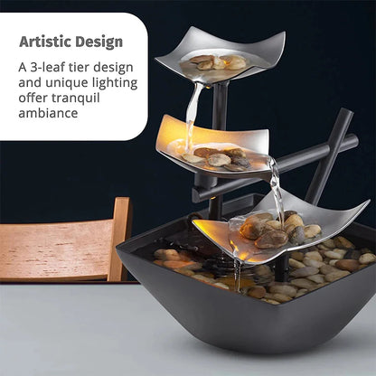 Mini Zen Desktop Fountain - LED Waterfall for Office Desk, Feng Shui Decor & Meditation Relaxation