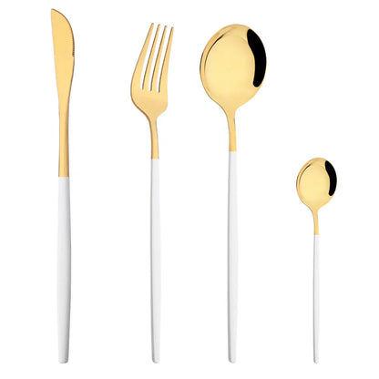 Western Purple Silver Tableware New Dinnerware Set 4Pcs Stainless Steel Kitchen Knife Fork Spoon Complete Cutlery Flatware Set