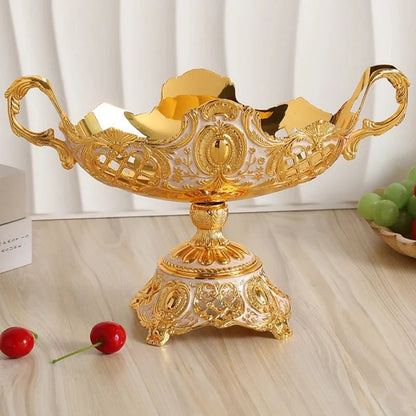 European Fruit Plate,Alloy Household Hollowed-Out Shape Tall Feet Plate,Portable Gold Snack Disc,Candy Plate Wedding Decoration
