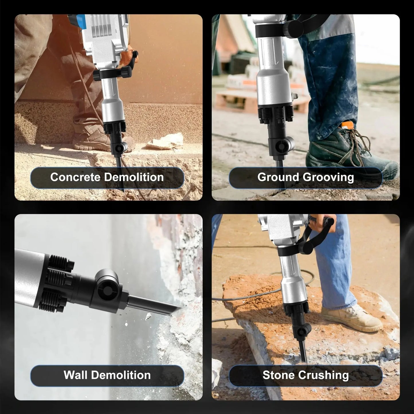 3600W Demolition Jack Hammer Electric Concrete Breaker Heavy Duty 2100 BPM Corded Power Rotary Hammer Drill with 2pcs Chisel Bit
