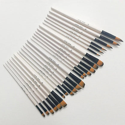 ♥24 Pcs Pearl White Art Paintbrush Set – Nylon Brushes for Oil, Acrylic & Watercolor Painting