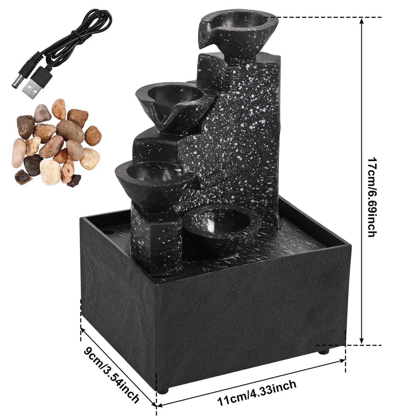 Desktop Art Waterfall Fountain with LED Light, Small Indoor Zen Ornament for Home Living Room Bedroom Office Decor