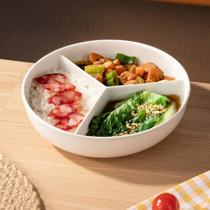 3 Compartments Grid-shaped Dinner Plate White Ceramic Divided Food Tray Durable Large Capacity Steamed Plate Breakfast Dish