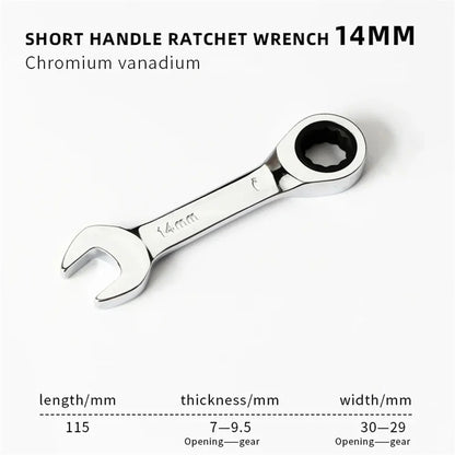 6-19mm Short Handle Quick Ratchet Wrench 72 Teeth Multi Functional Portable Short Dual-use Plum Blossom Small Wrench Hand Tools