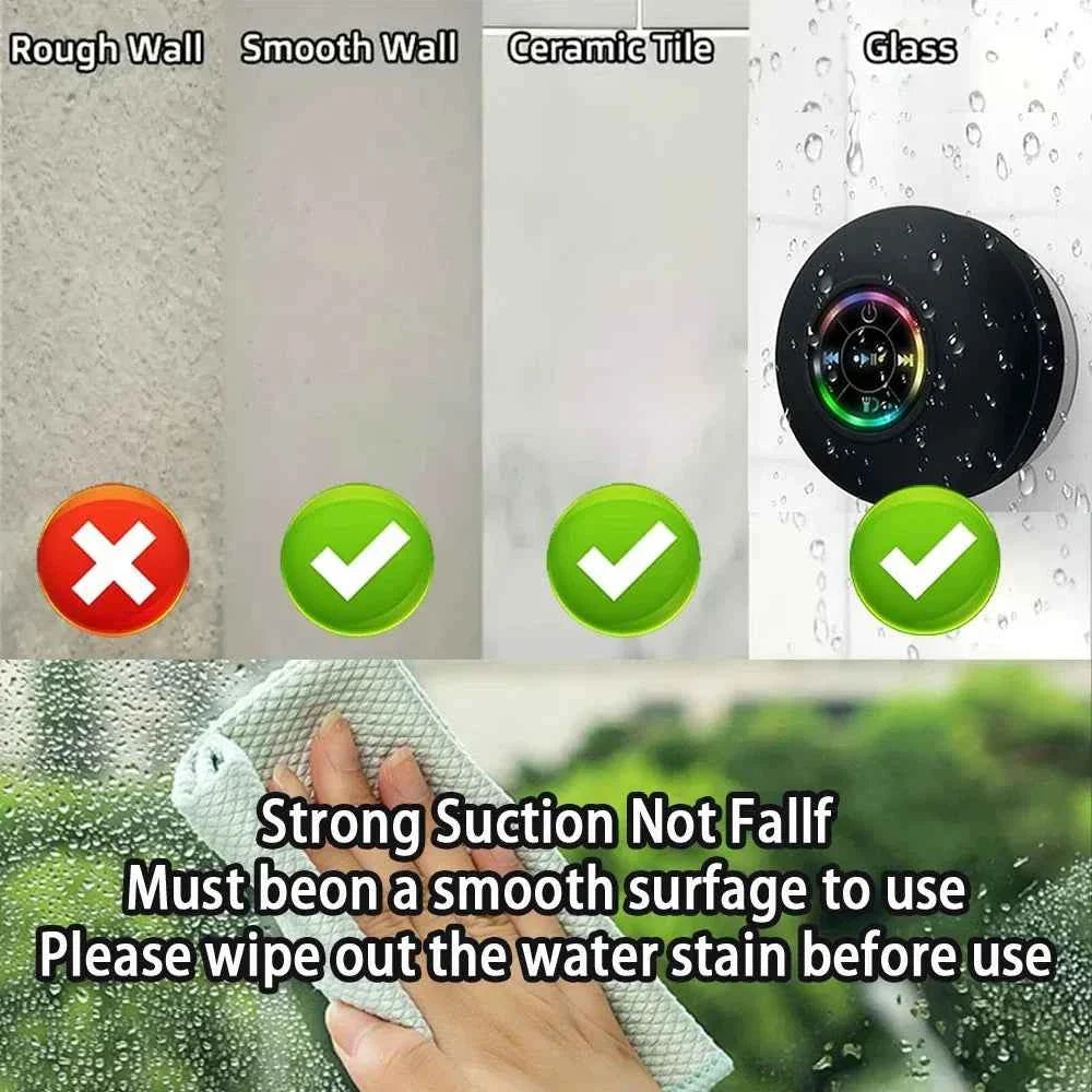 Portable Wireless Bluetooth Speaker LED IPX4 Waterproof Loudspeaker Outdoor Bathroom Large Suction Cup Mini Stereo Sound Box