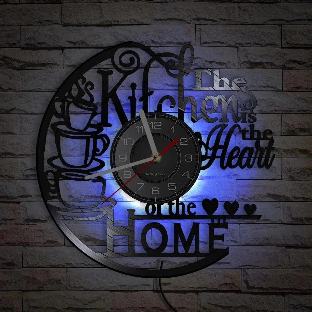 The Kitchen The Heart Of The Home Inspired Vinyl Record Clock Modern Design Vinyl Wall Watch Kitchen Decor Noiseless Timepieces