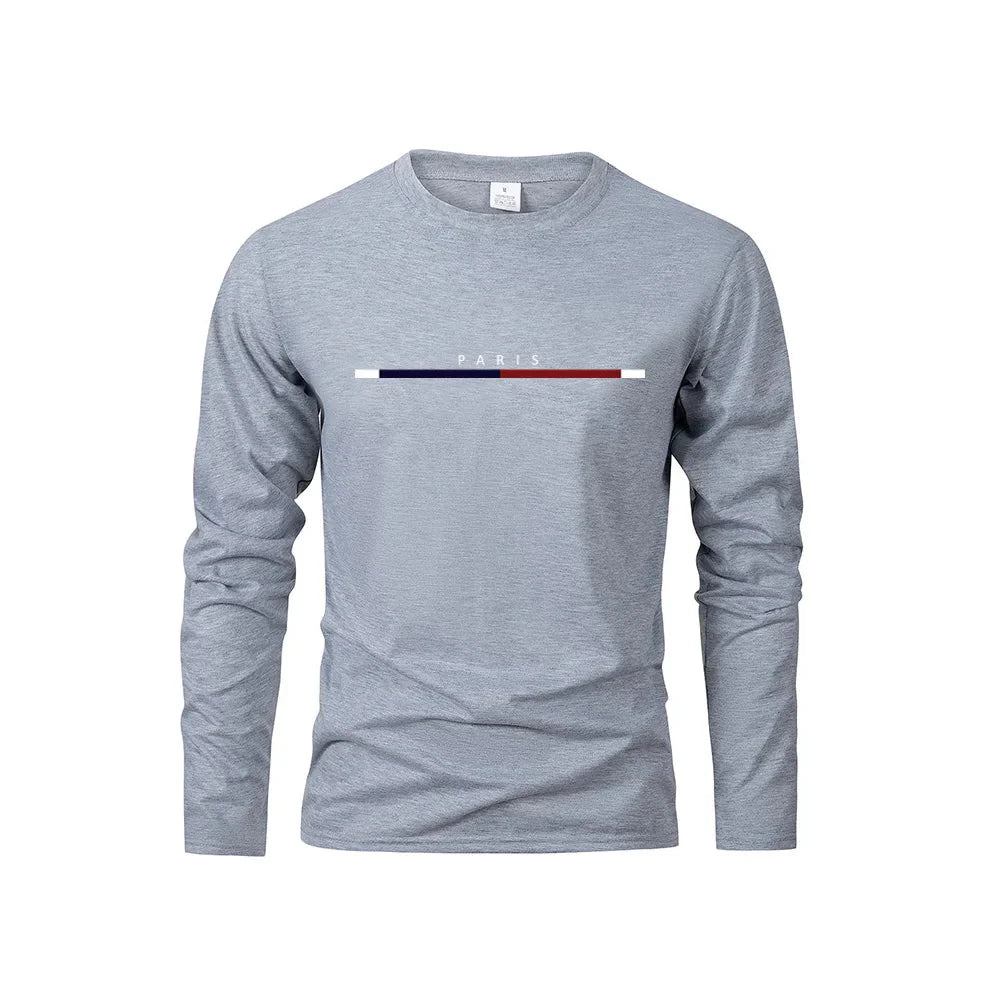 Men's Long Sleeve T Shirts of PARIS Printing Solid Color Casual Tops Autumn High Quality Loose T-Shirt Men Classic Clothing