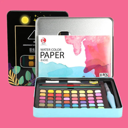 Watercolor Painting  48 Colors Solid Water Color Paint With Brush&Paper Drawing Set Art Supplies for Artists Beginner