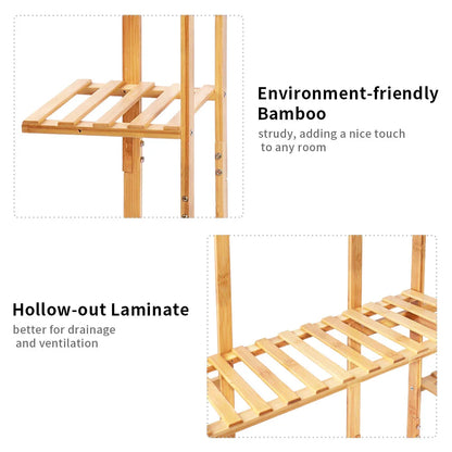 Multi-Tiered Bamboo Plant Stand Indoor Outdoor Flower Pot Holder Rack for Garden Balcony Living Room