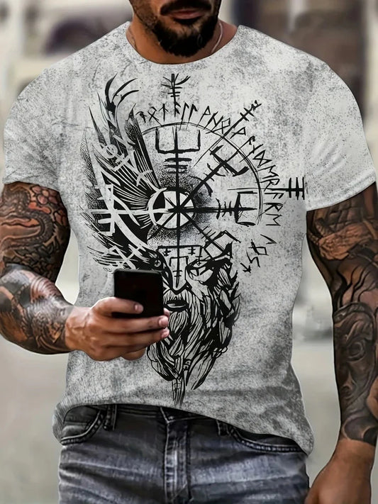 New T-Shirts for Men Unique Geometric Print Design Summer Vintage Graphic T-Shirts Casual Crew Neck Short Sleeve Men's Clothing
