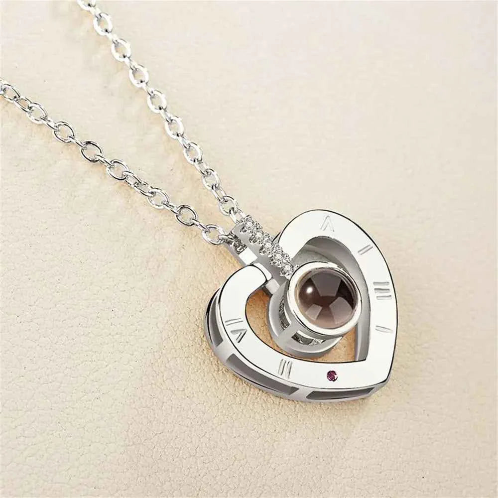 New Letter Necklace 100 Languages I Love You Projection Pendant Necklace Women Jewelry Collier Femme Bijoux Best Friends Gifts