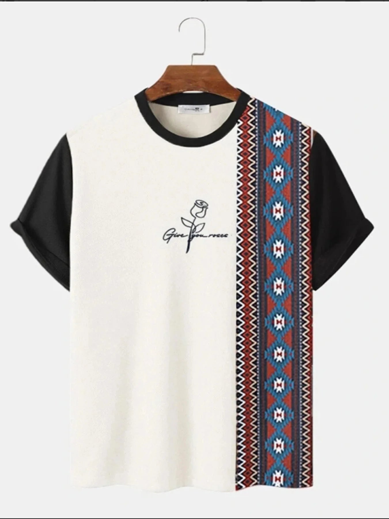 Men's C'EST LA VIE Paris Color Block T-Shirt Beige Gray Brown Casual Short Sleeve Fashion Top