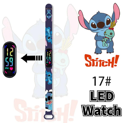 Disney Stitch Digital Kids' Watches Anime Figures LED Luminous Watch Touch Waterproof Electronic Sports Watch Kids Birthday Gift