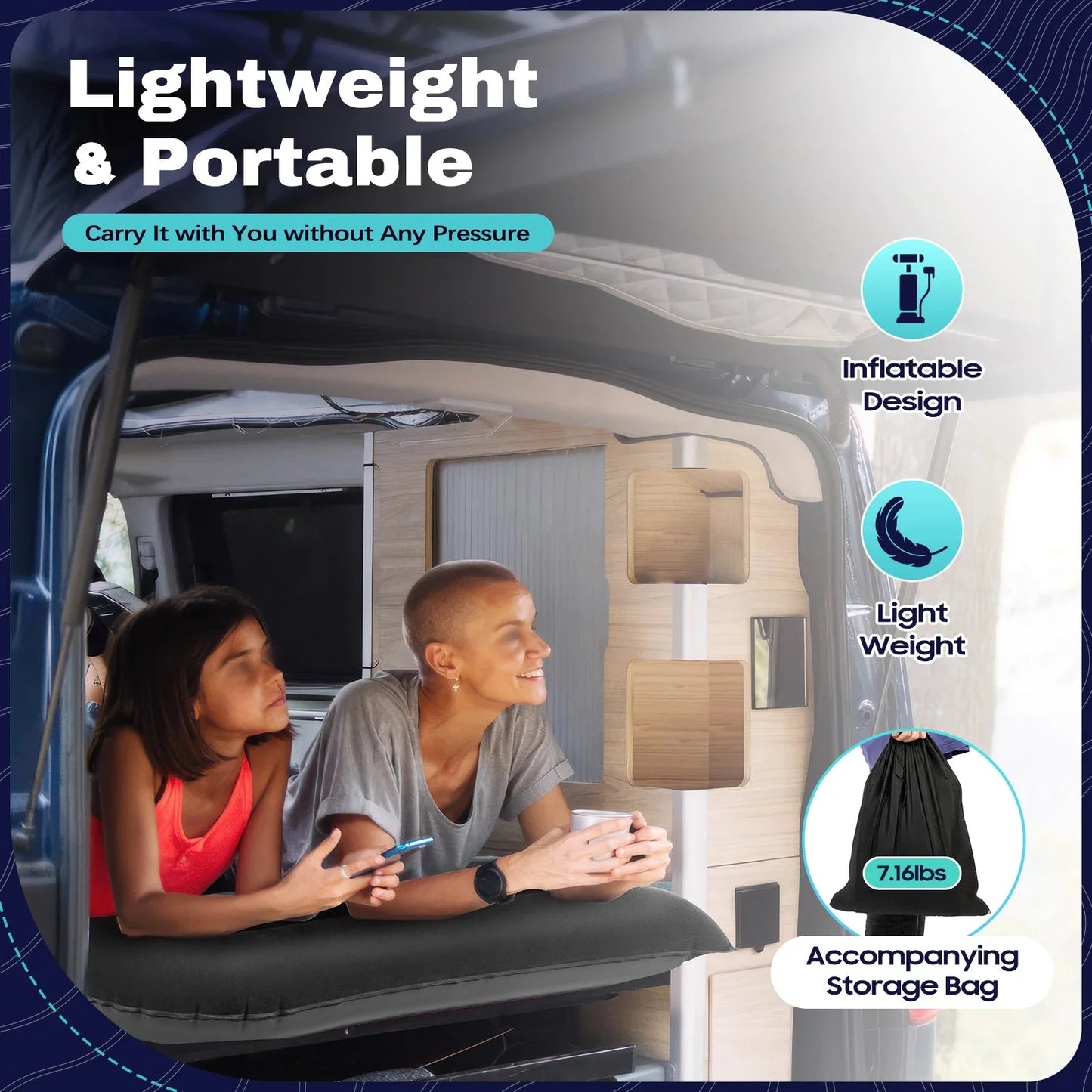 Car Mattress, SUV Car Air Mattresses with 2 Cushions and Pump, Thicker Air Bed for Travel, Camping, Removable Home Furniture