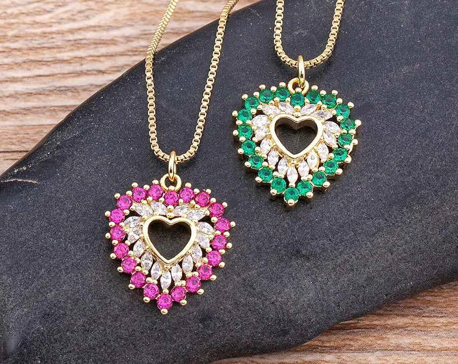 Nidin New Arrival Romantic Heart Shape Sparkling Zircon Pendant Necklace 3 Colors For Women Female Fine Jewelry Gifts Wholesale