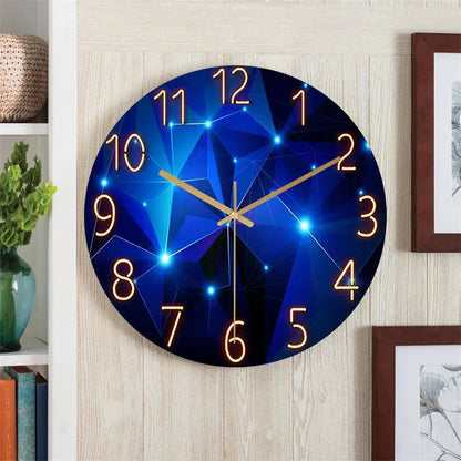 Geometric Elements Dark Blue Tempered Glass Wall Clock 12"