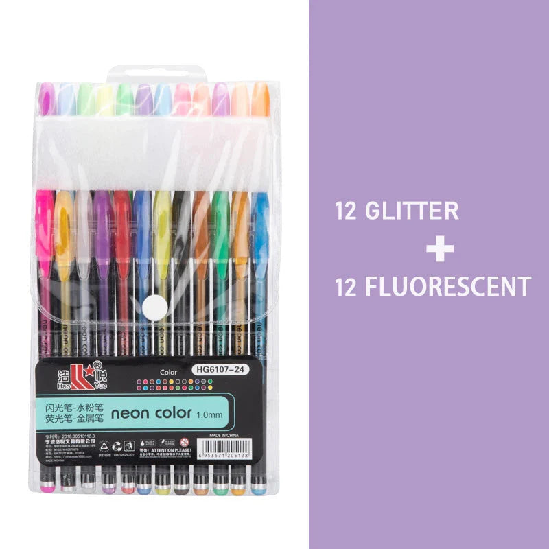 Kit 60 Colored Gel Pen Set, Glitter Metallic Pastel Neon Pen 12 24 36 48 Colors