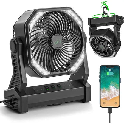 Camping Fan with LED Lantern, 20000mAh Auto-Oscillating Battery Operated Desk Fan with Remote&Hook, 8” Portable Fan