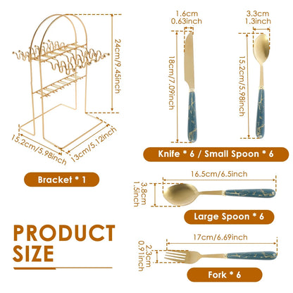 24 Pcs Silverware Set with Hanging Holder Stainless Steel Flatware Set Service for 6 Utensils Set Mirror Polished Tableware Set