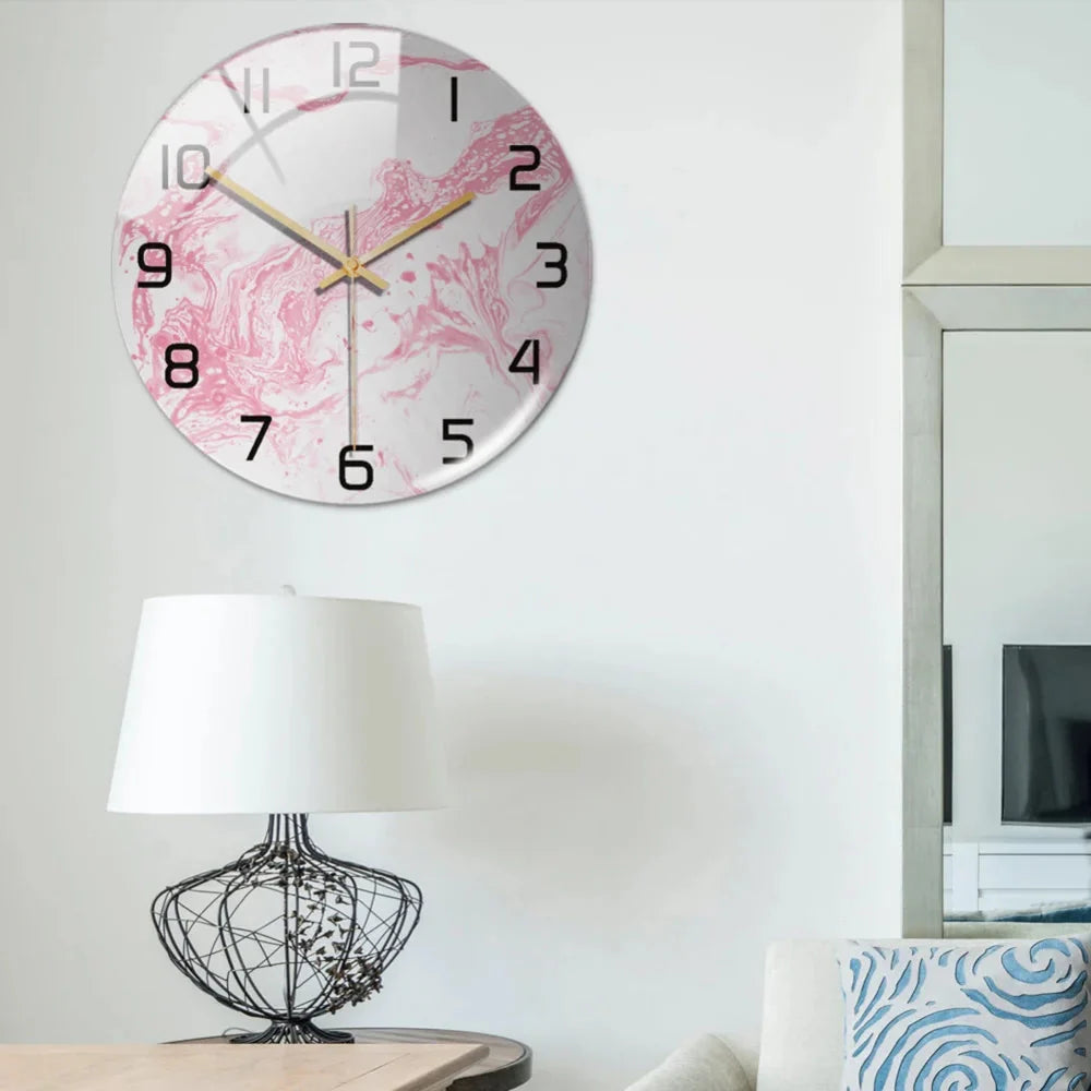 Black Gold Marble Metal Needle Modern Acrylic Round Clock 12"