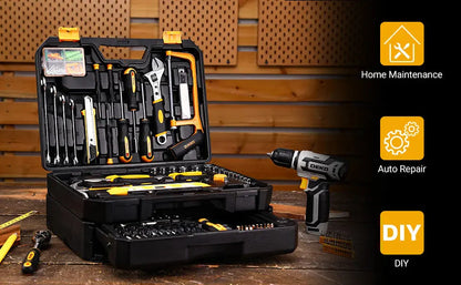 DEKO Home Mechanic Toolbox with 12V Power Cordless Drill Hand Repair Tools Sets Combo Kits Storage Organizer Drawer Case