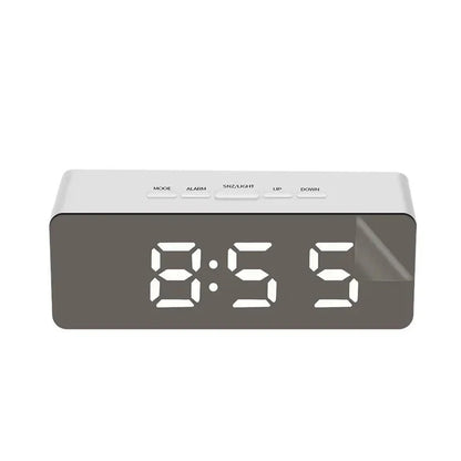 1Pc White Digital Clock LED Mirror Table Clock Snooze Display Time Night Light Desktop USB Alarm Clock Home Decor Desk Clock