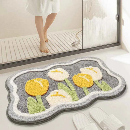 Bathroom Non-slip Mat 3-piece Set Modern Minimalist Flower Absorbent Floor Mat Thickened Bathroom Door Mat High Quality Bath Mat