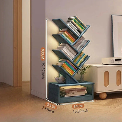 Tree-shaped Bookshelf Solid Wood Book Rack Floor-to-ceiling Space-saving Shelf Living Room Storage Shelf Display Shelf Household