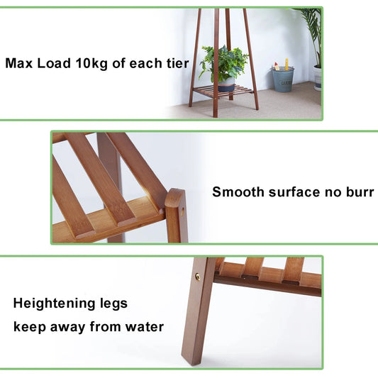 Tiered Bamboo Plant Pot Holder Tall Plant Display Shelf Flower Stand Indoor
