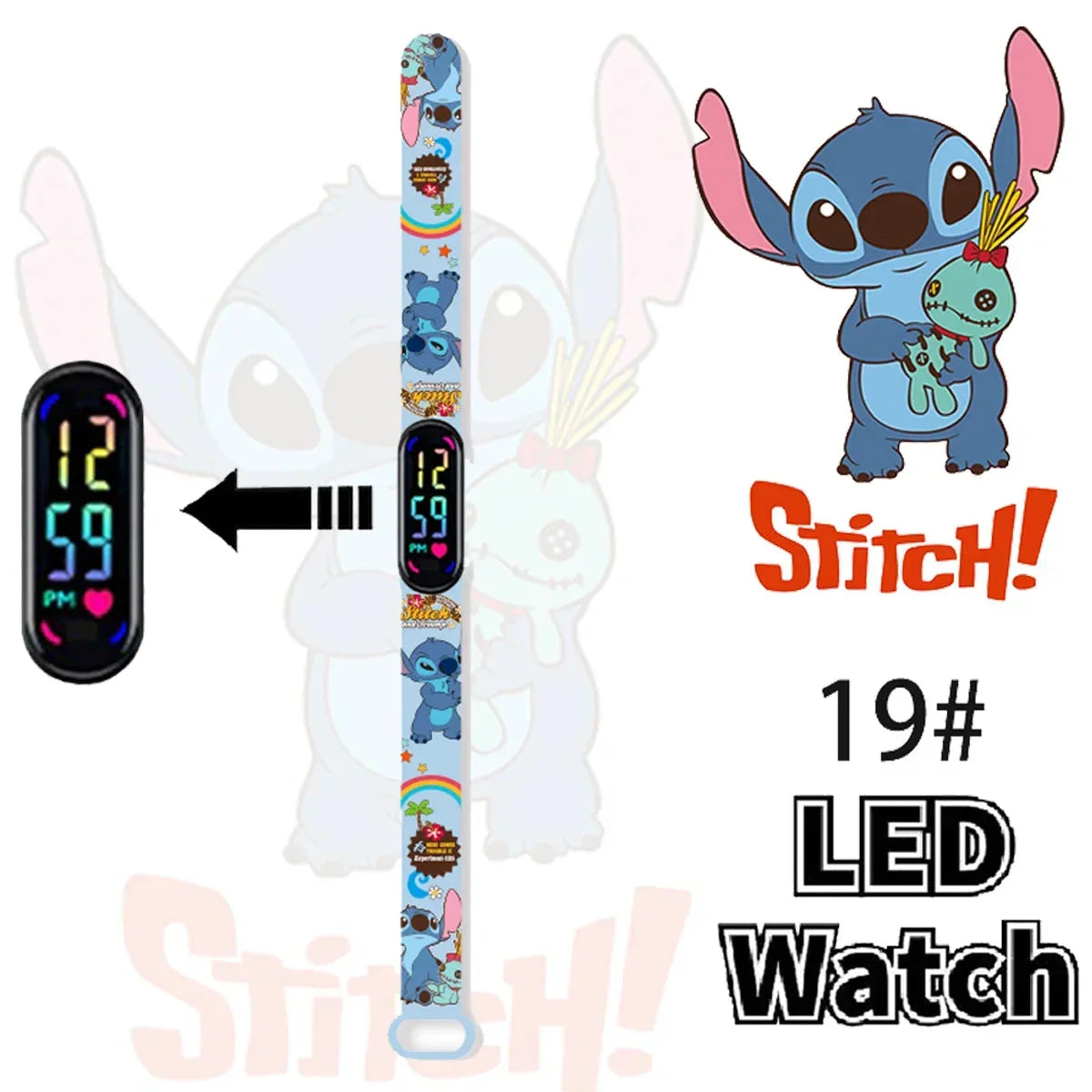 Disney Stitch Digital Kids' Watches Anime Figures LED Luminous Watch Touch Waterproof Electronic Sports Watch Kids Birthday Gift