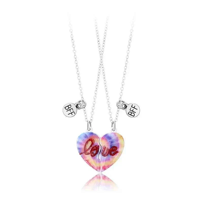 Cute 2 Pcs BFF Necklace Heart Pendant Best Friend Necklace Fashion Couple Chain Necklace Children Friendship Jewelry
