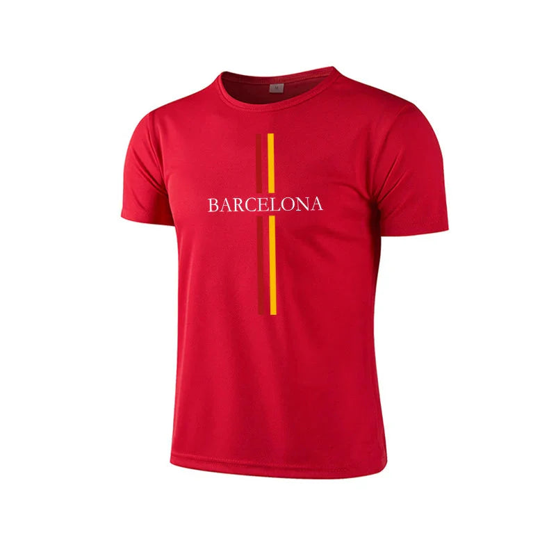 Mens T-shirt Print Casual Exercise Tops Outdoor Jogging Marathon Clothing Summer Quick-Drying Mesh Tees Daily Cycling Sportswear