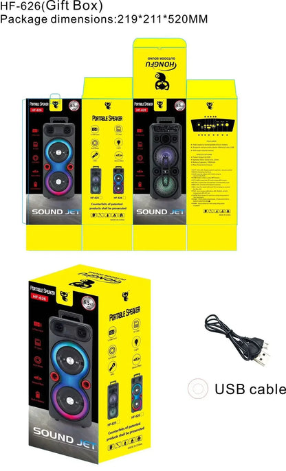 High Power Portable Karaoke Partybox Wireless Bluetooth Dual Speakers Outdooor Heavy Bass Subwoofer 6.5-inch Soundbar