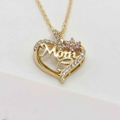 Gold-Plated Mom Heart Necklace with Cubic Zirconia - Dainty Valentine's Day Gift for Women Fashion Jewelry